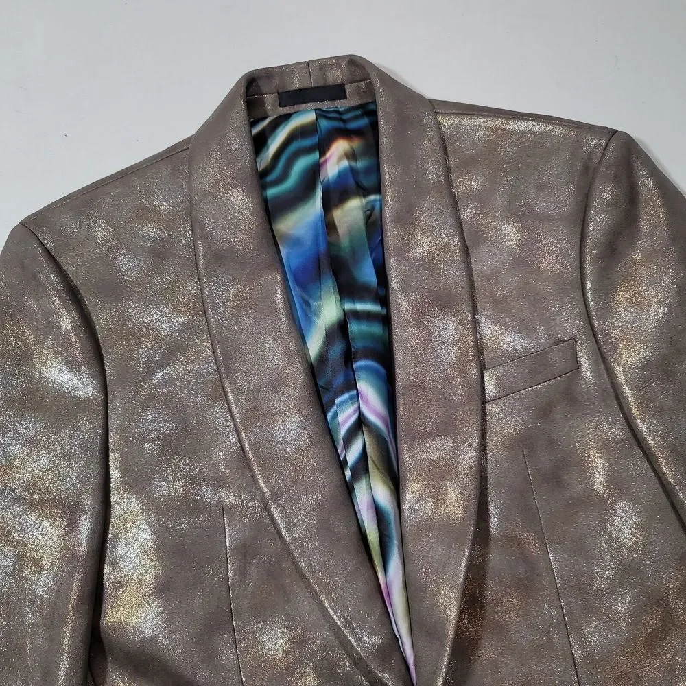 Tallia Slim-Fit Gold Metallic Blazer Mens 38R 38 Vibrante $295‎